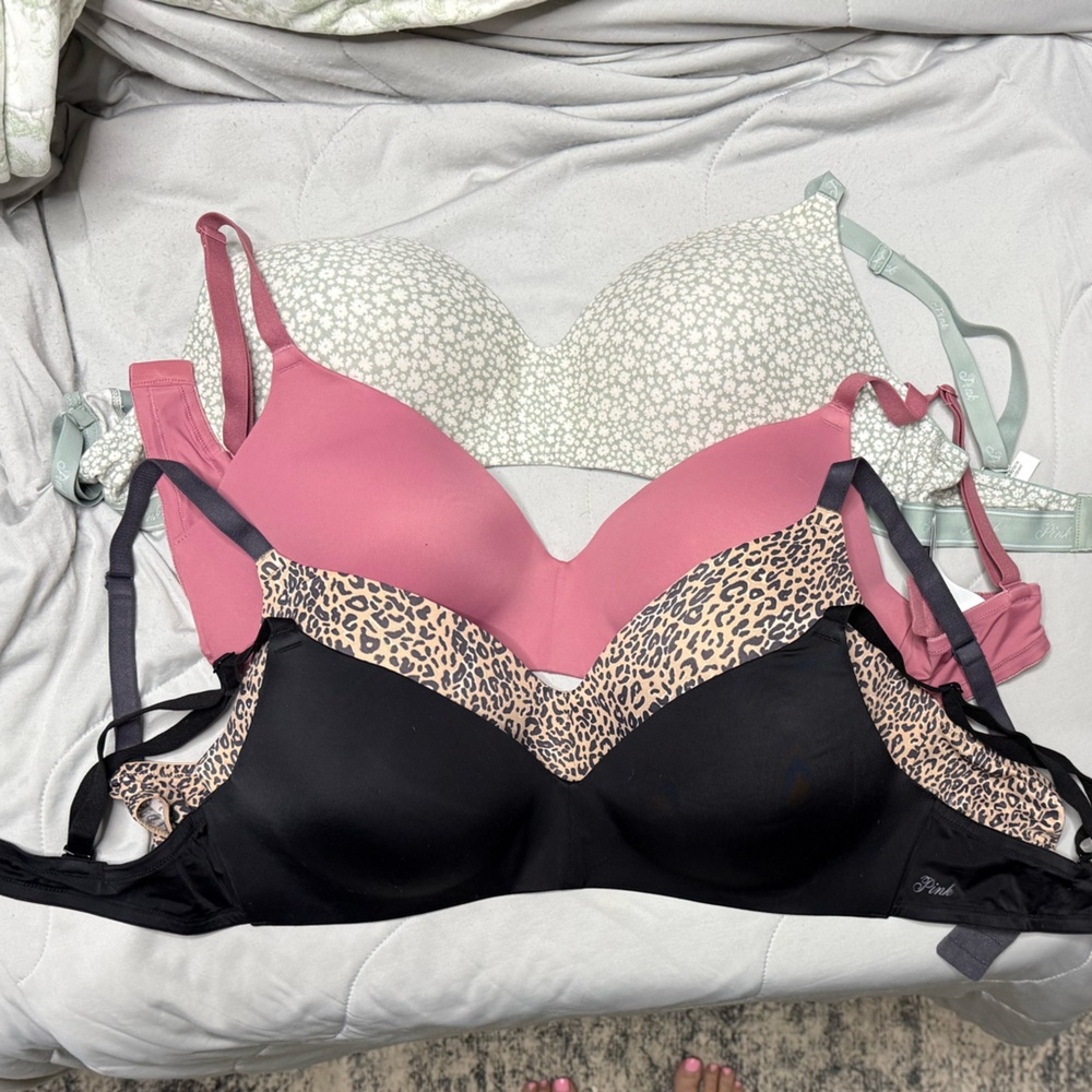 Bra Bundle - PINK Victoria's Secret Black, Pink, and Leopard Bras